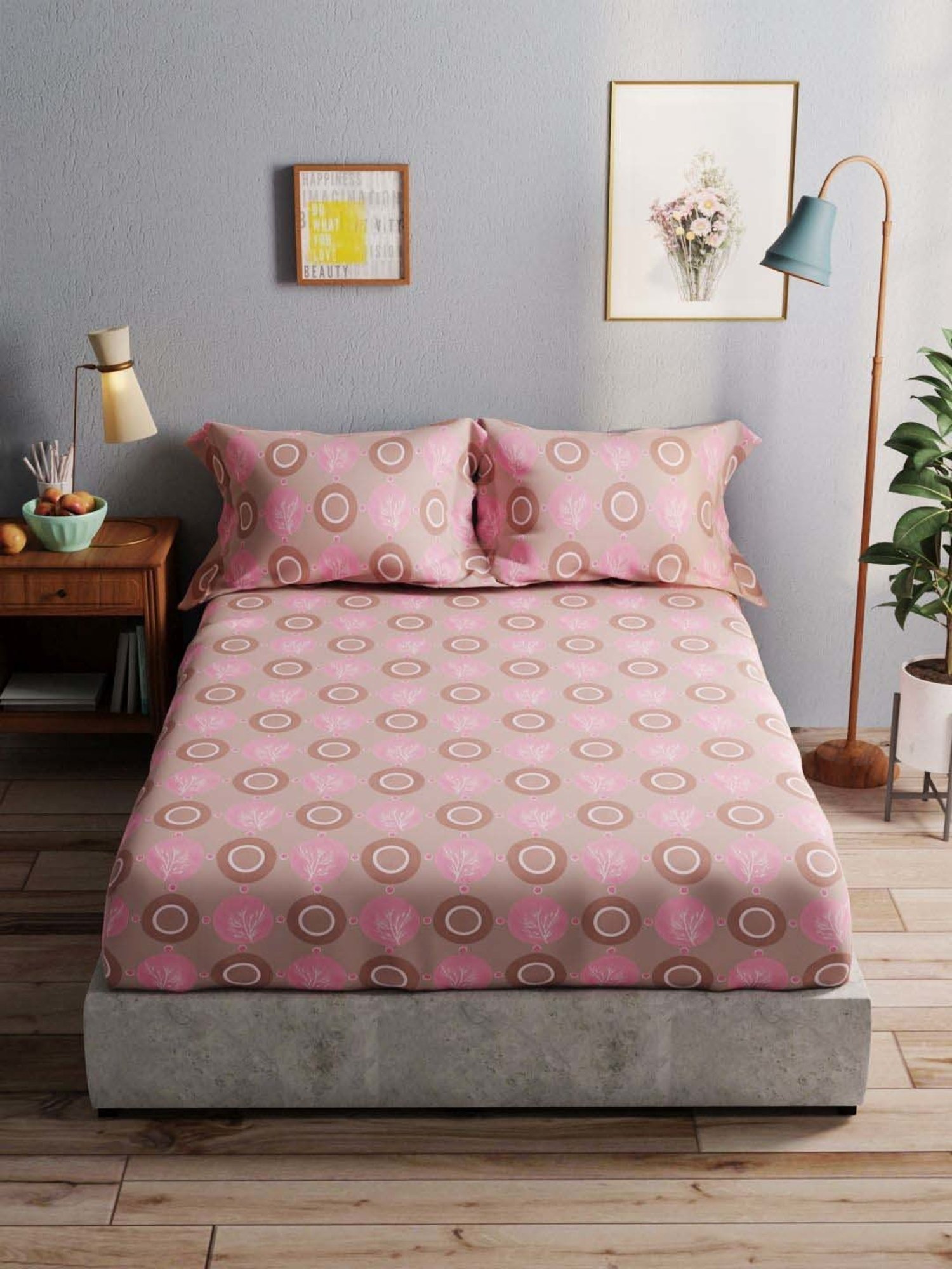 Bianca Amolina Pink 135 TC Cotton Double Bedsheet with 2 Pillow Covers