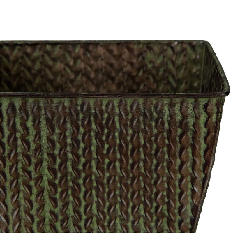 Napco 5&rdquo; Copper and Green Planter with an Embossed Geometric Pattern