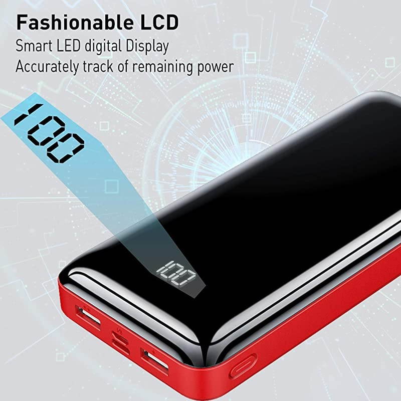 Portable Charger Power Bank 30000mAh  Huge Capacity High-Speed 4 USB Ports External Battery Pack with Full LCD Digital Display Compatible with Smart Phone, Android Phone, Tablet and More