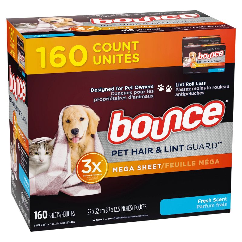 Bounce Fresh Scent Pet Hair and Lint Guard Mega Dryer Sheets - 160ct
