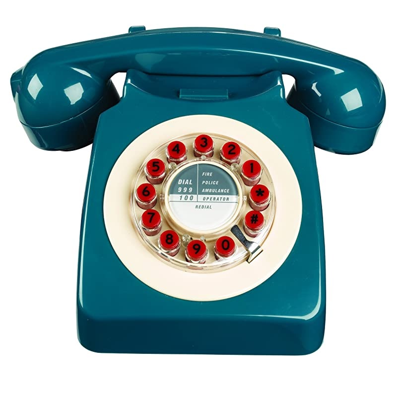Rotary Design Retro Landline Phone for Home Petrol Blue