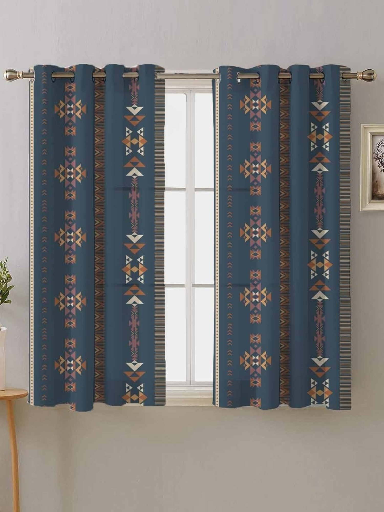 SPACES DRAPE STORY Boho Digital Print Indigo Polyester 5 ft Window Curtains - Set of 2
