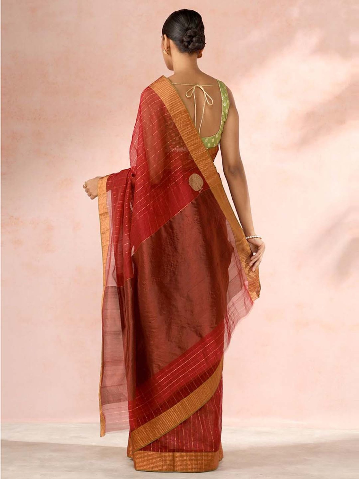Taneira Red Cotton Silk Woven Saree With Unstitched Blouse