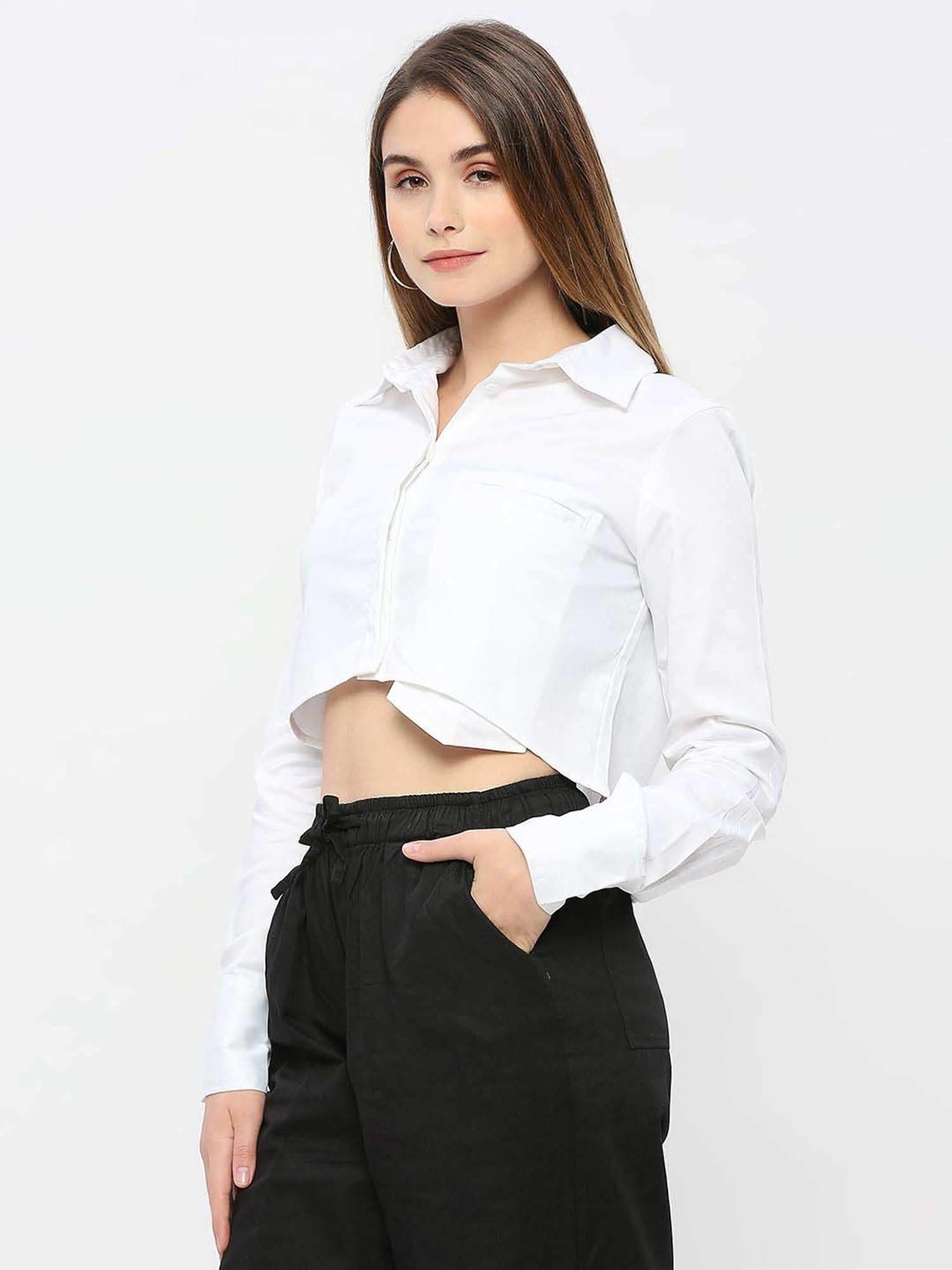 Remanika White Pure Cotton Cropped Shirt