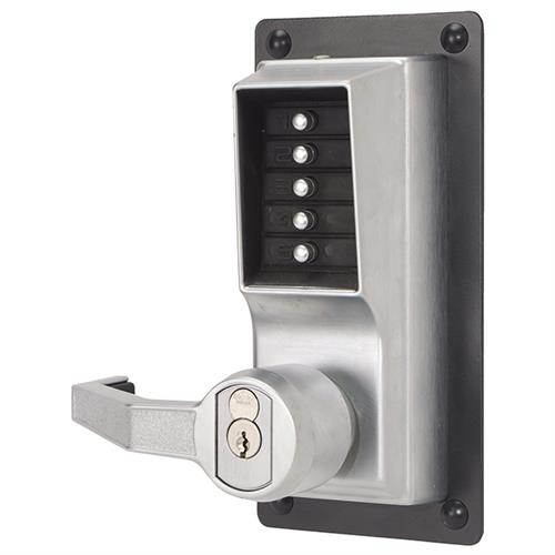 Simplex LP1020B-RH-26D-26D Satin Chrome US26D Mechanical Pushbutton Combination Exit Trim Right Hand Lock With Lever For SFIC Best And Equivalents (Core Sold Separately)