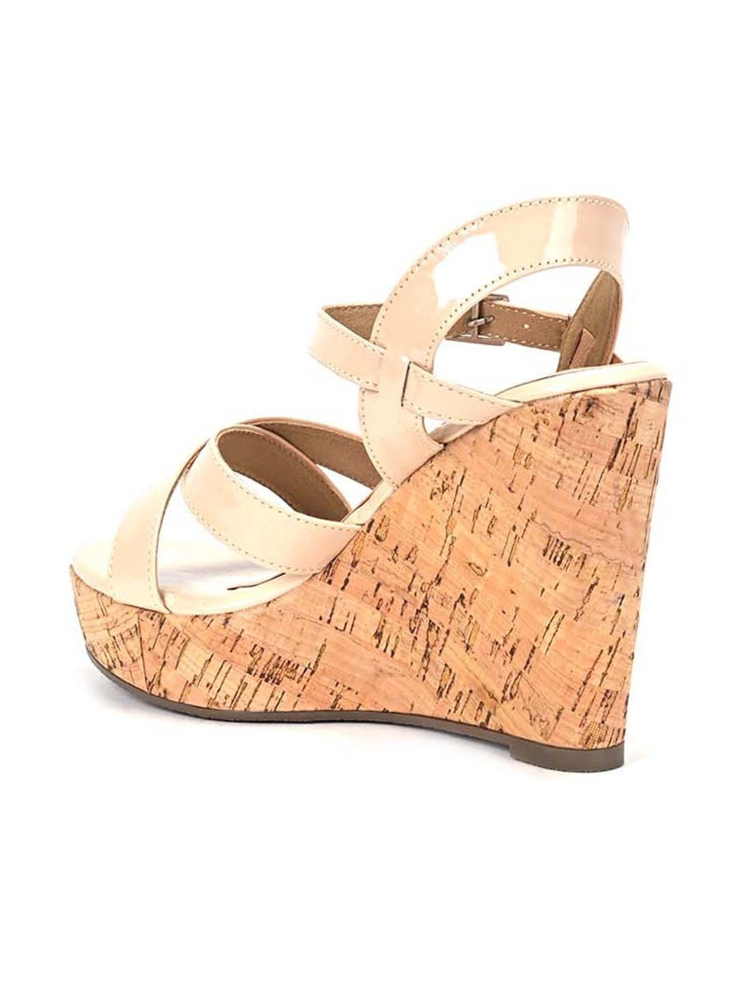 Scentra Women's Beige Ankle Strap Wedges