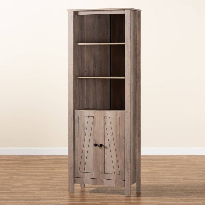 75.4" Derek Wood 2 Door Bookcase Oak - Baxton Studio
