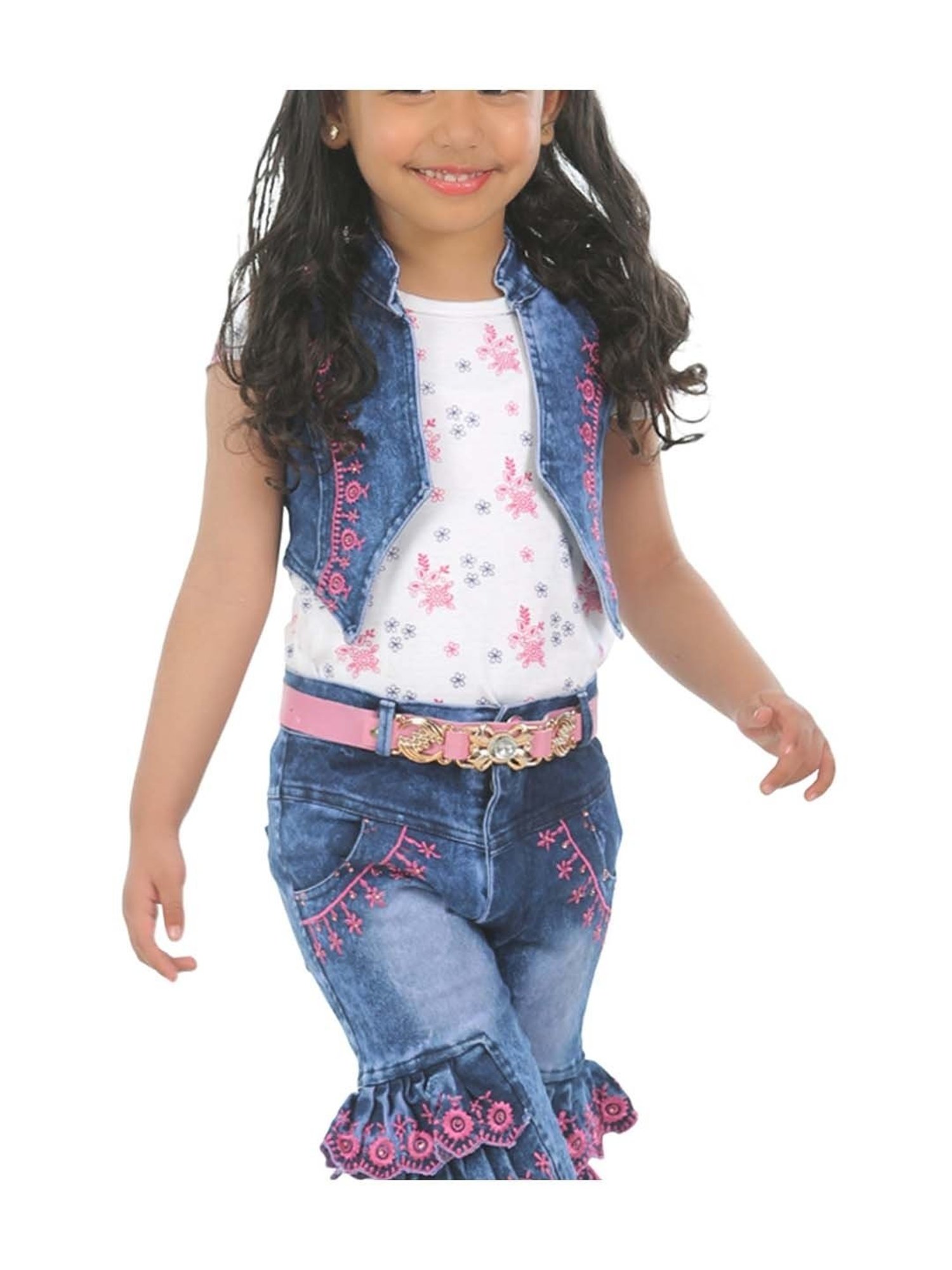 Ahhaaaa Kids White & Blue Floral Print Top Set