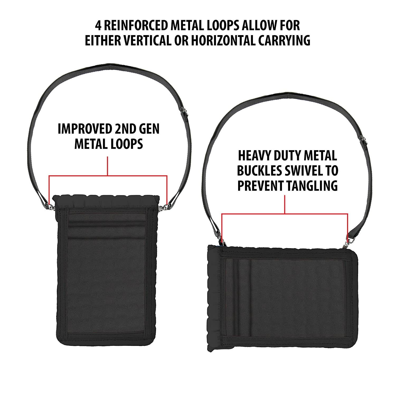 USA Gear Tablet Holder Case Compatible with iPad Mini 4 - Travel Bag Carry Cover with Built-in Capacitive Screen Protector & Adjustable Shoulder Carrying Strap fits iPad Mini Tablets (Black)