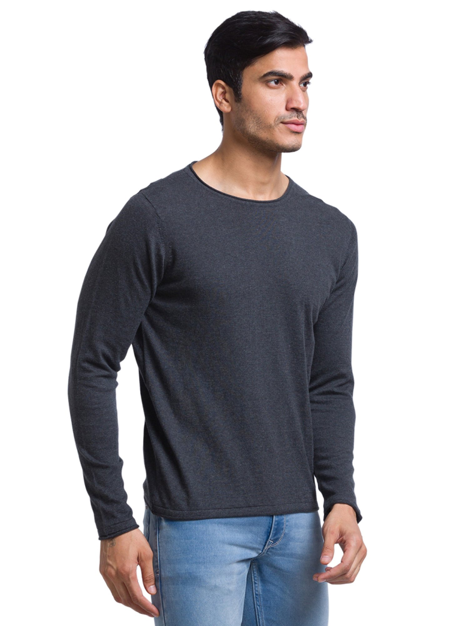 Parx Grey Cotton Regular Fit Sweaters