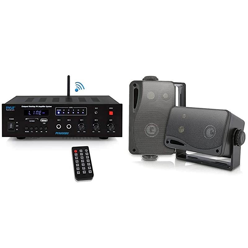 Bluetooth Karaoke Amplifier Home Car Bus Tours 300 Watts 2 Channel Digital Home Audio PA Receiver System amp 3Way Mini Box Speaker System 200 Watt Weatherproof Marine Grade Mount Speakers