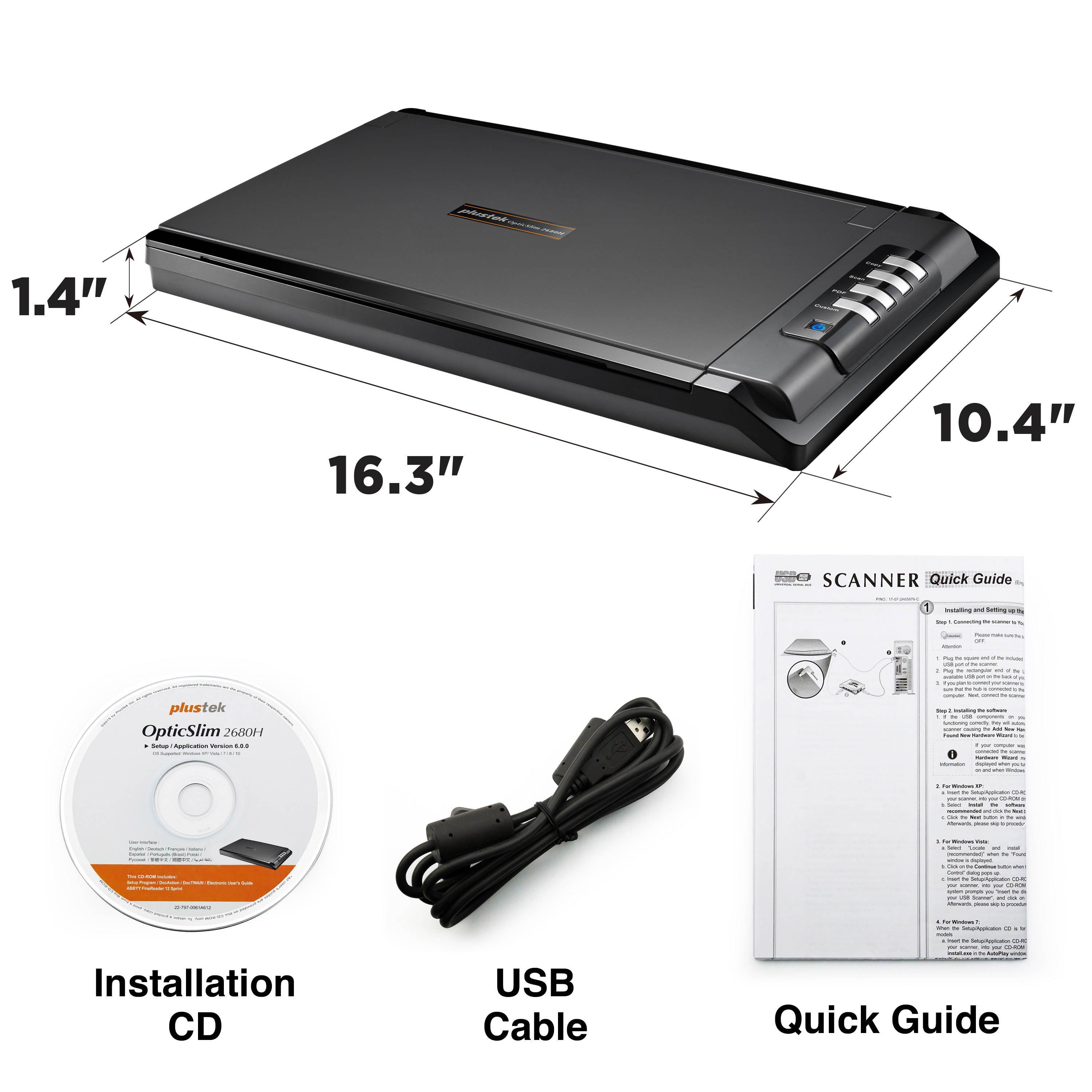 Plustek OpticSilm 2680h - High Speed Flatbed Scanner, 3sec Fast scan Speeds. Compact Design for Home and Home Office. Support Windows and Twain