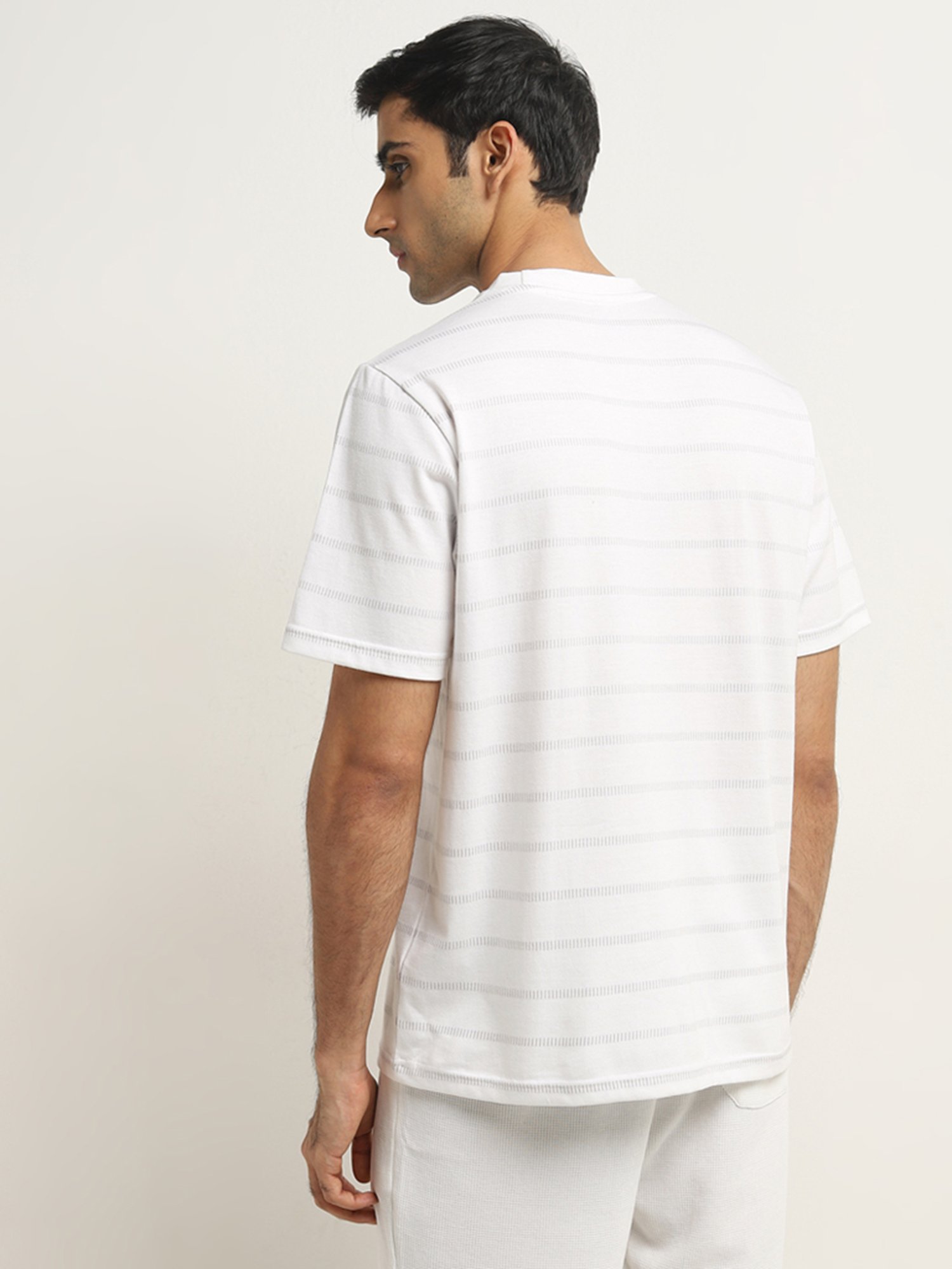 WES Lounge by Westside White Stripe Printed Relaxed-Fit T-Shirt