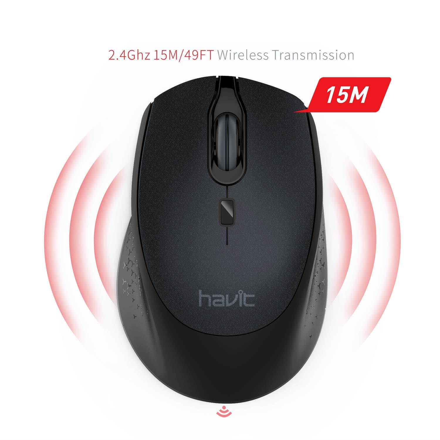 Havit 2.4G Wireless Mouse 2000DPI Optical Mini Portable Mobile with USB Receiver, 3 Adjustable DPI Levels, 4 Buttons for Notebook, PC, Laptop, Computer, MacBook (Black)