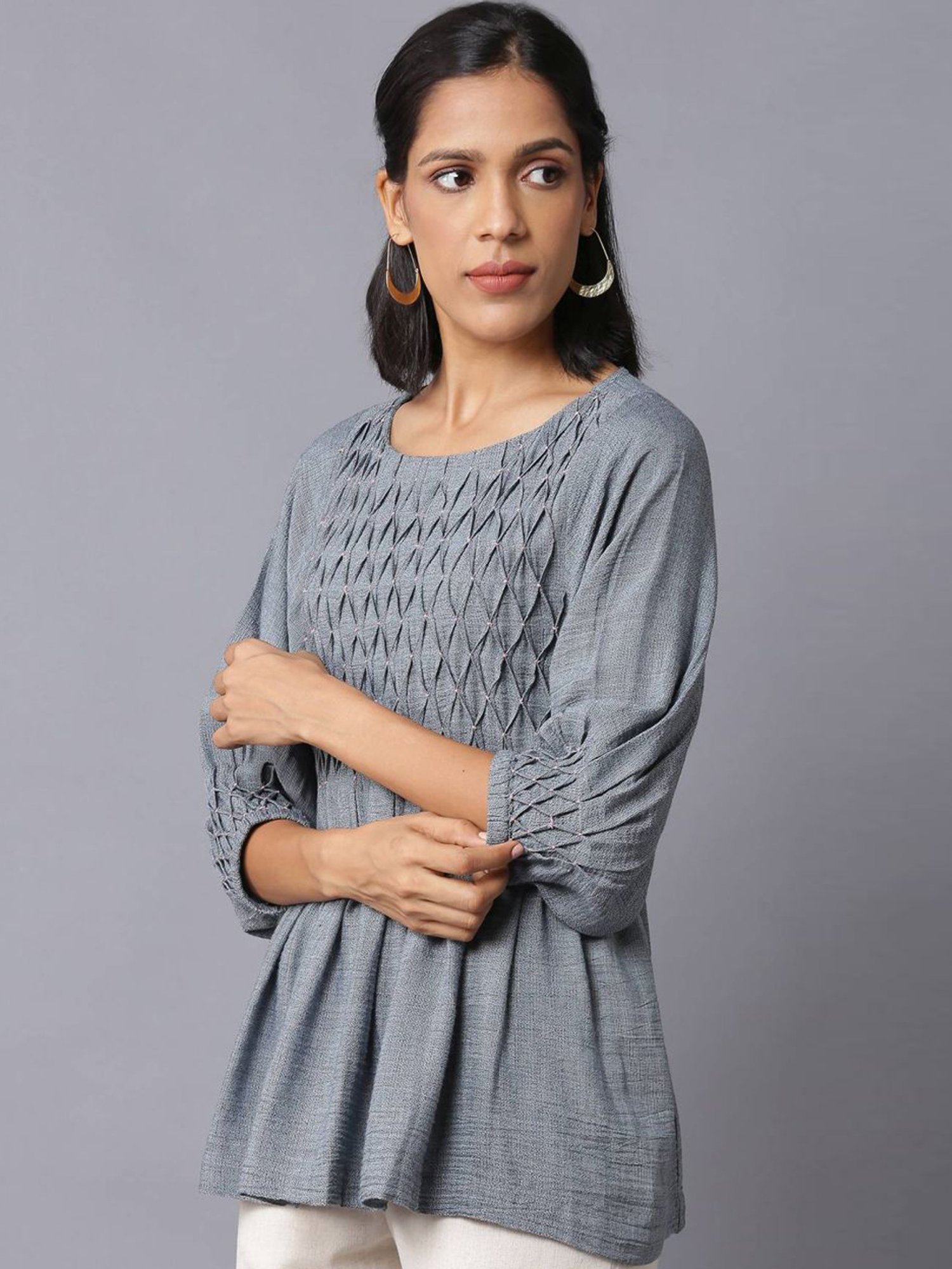 W Blue Woven Pattern Tunic