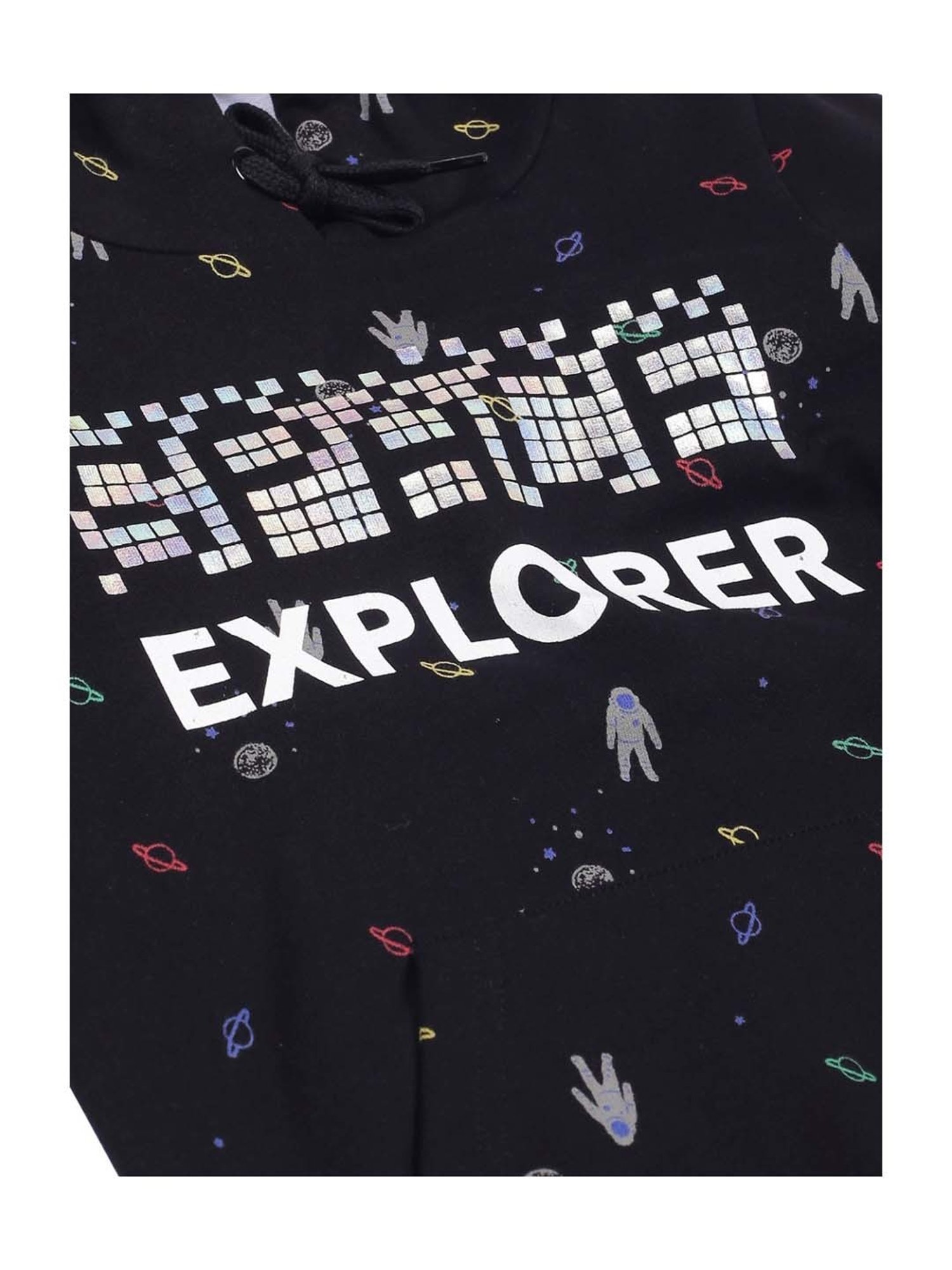 Plum Tree Kids Black & White Cotton Printed Full Sleeves Hoodie