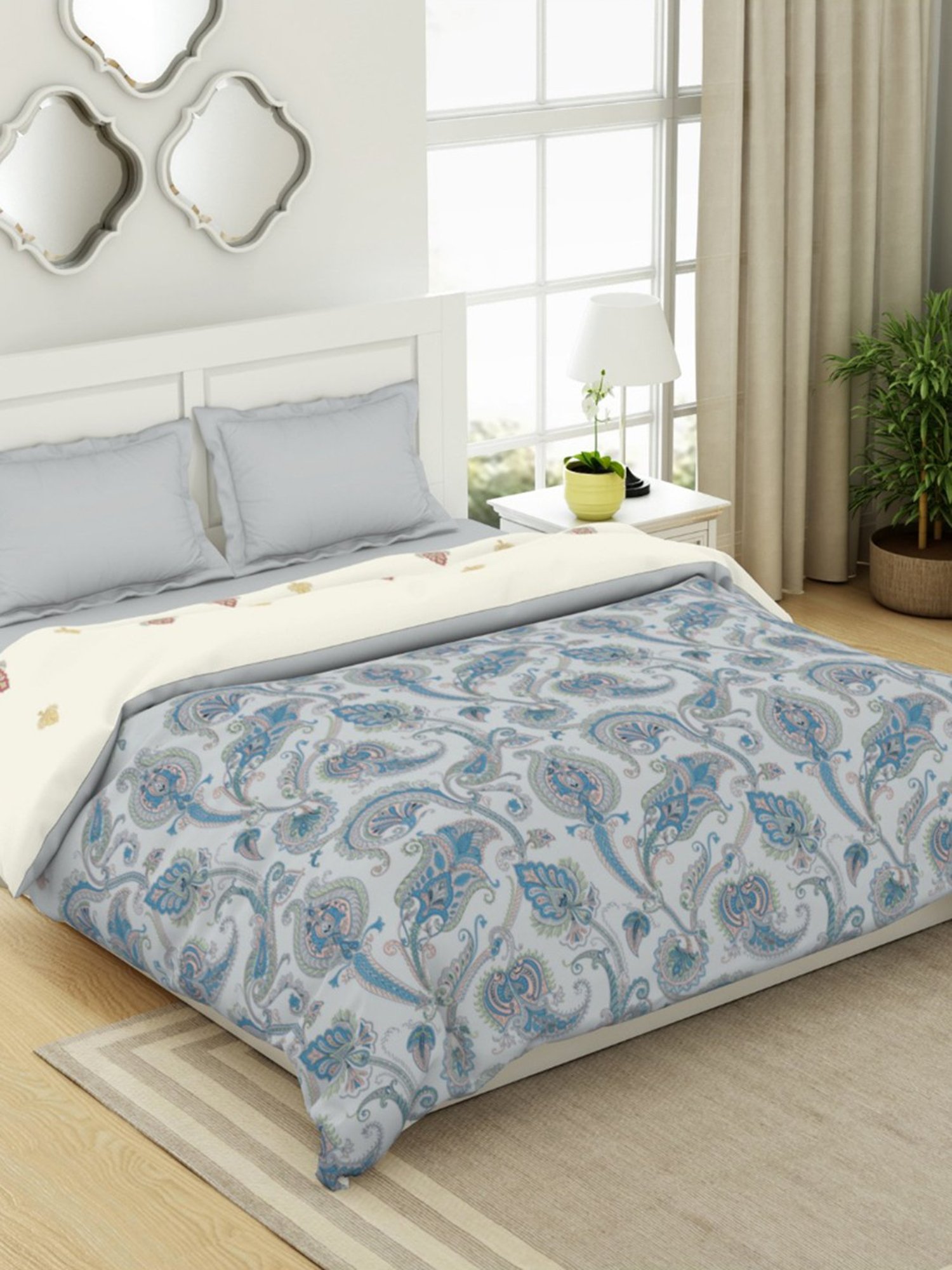 Maspar Vincent Green & Blue Cotton 120 TC Reversible Quilt - Set of 1