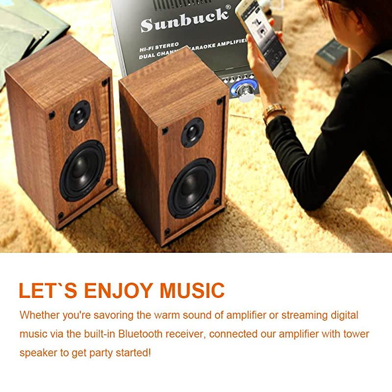 Karaoke Wireless Bluetooth Stereo Amplifier System 180W Dual Channel Sound Power Audio Receiver wUSB SD Card FM Radio 2 Mics in for Home Theater Speakers with Remote ControlAS29BU