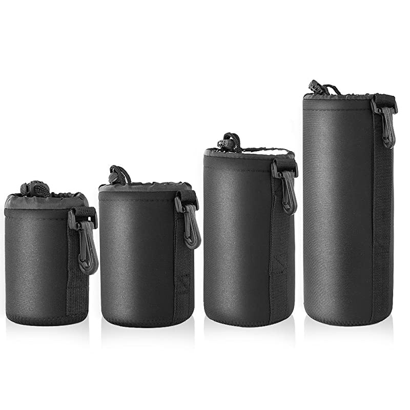 4X Lens Case Lens Pouch Bag with Thick Protective Neoprene for DSLR Camera Lens (Fit for Canon, Nikon, Sony, Olympus, Panasonic) Includes: Small, Medium, Large, XL Size