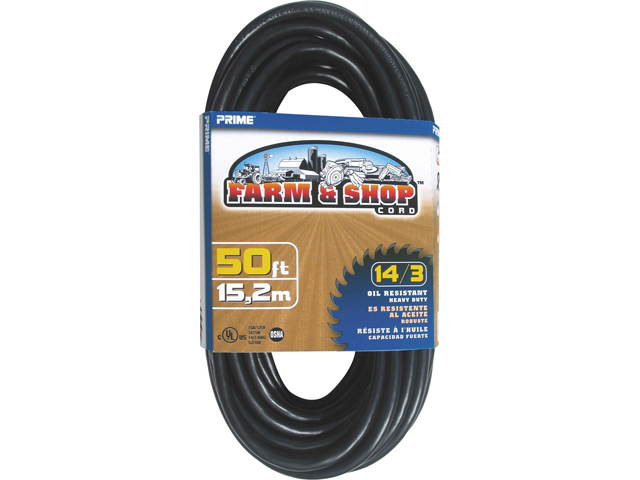 Prime Wire Model EC532730 50 ft. 14/3 SJTOW Farm and Shop Extension Cord