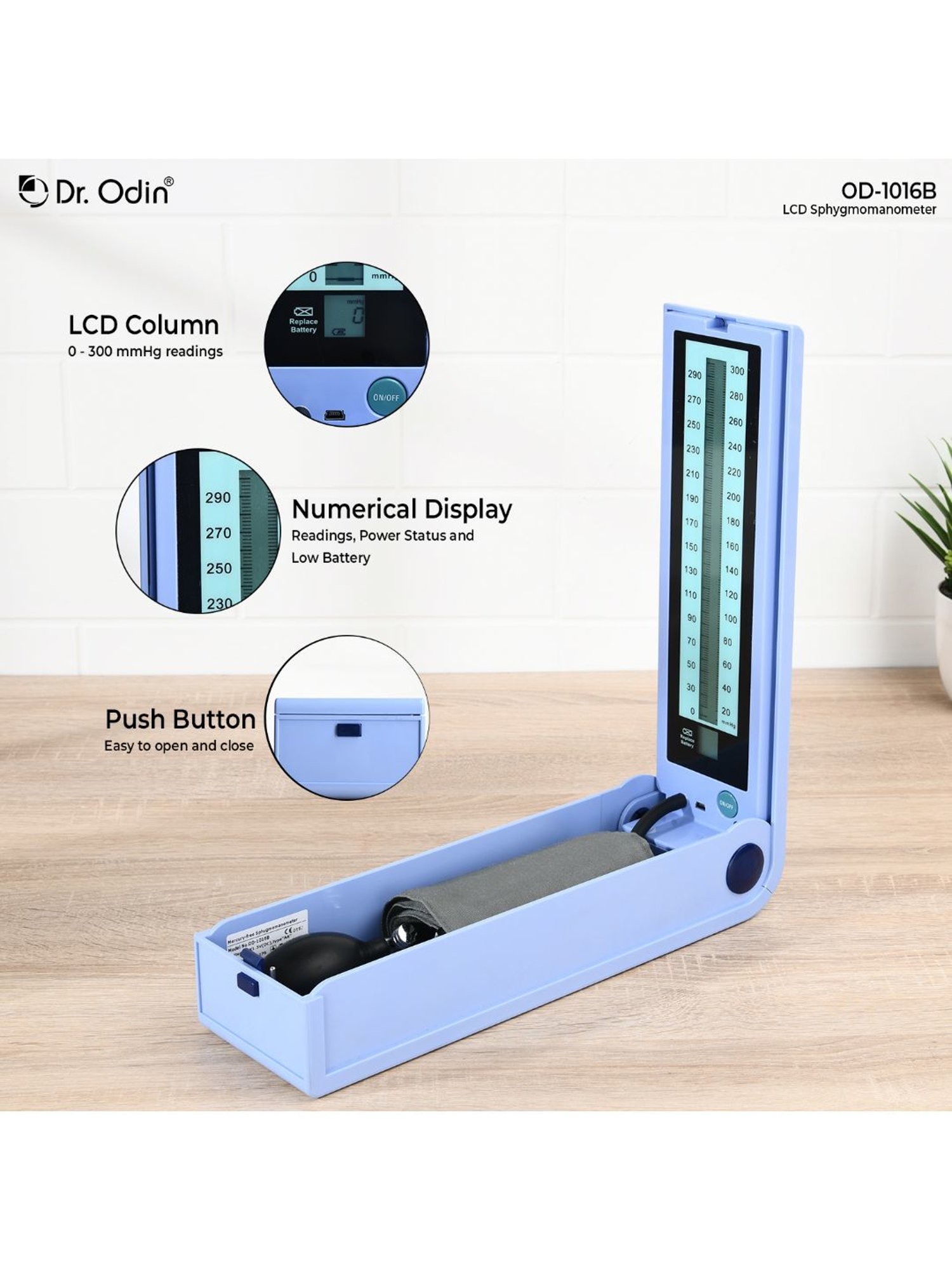 Dr. Odin OD-1016B Mercury-Free Sphygmomanometer (Blue)