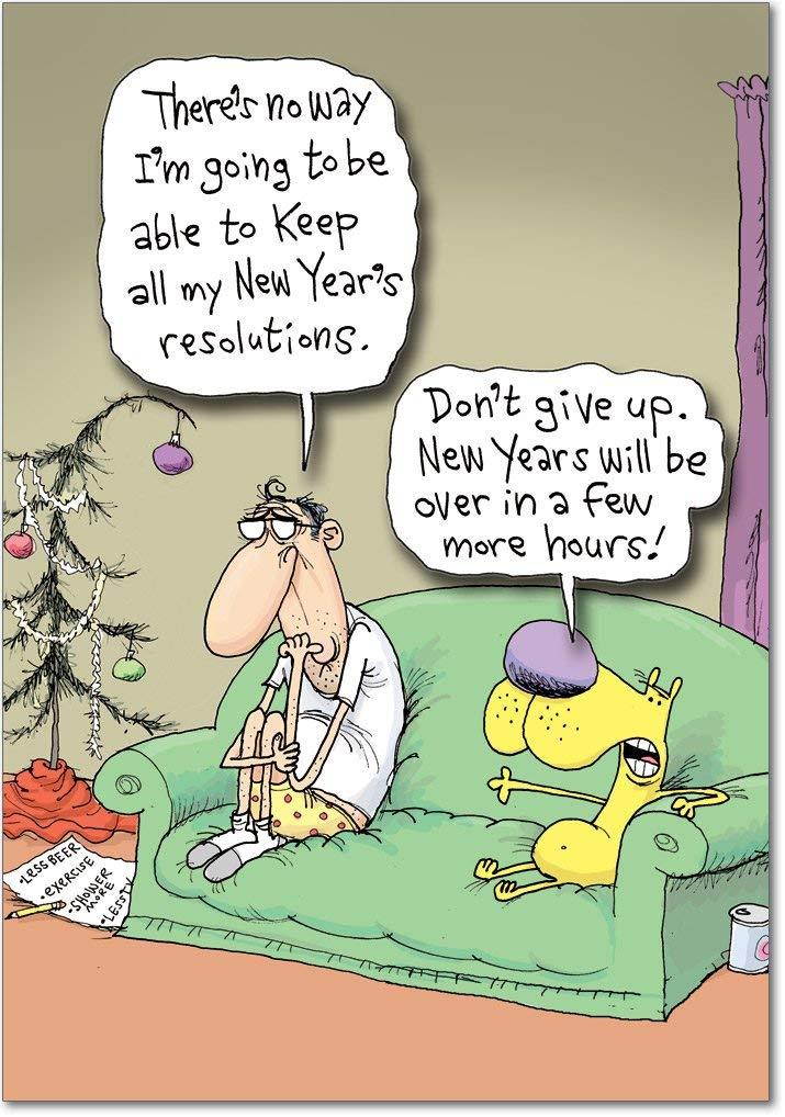 B1496 Box Set of 12 'Box of Keeping Resolutions New Year' Humorous New Year Greeting Card, with Envelopes