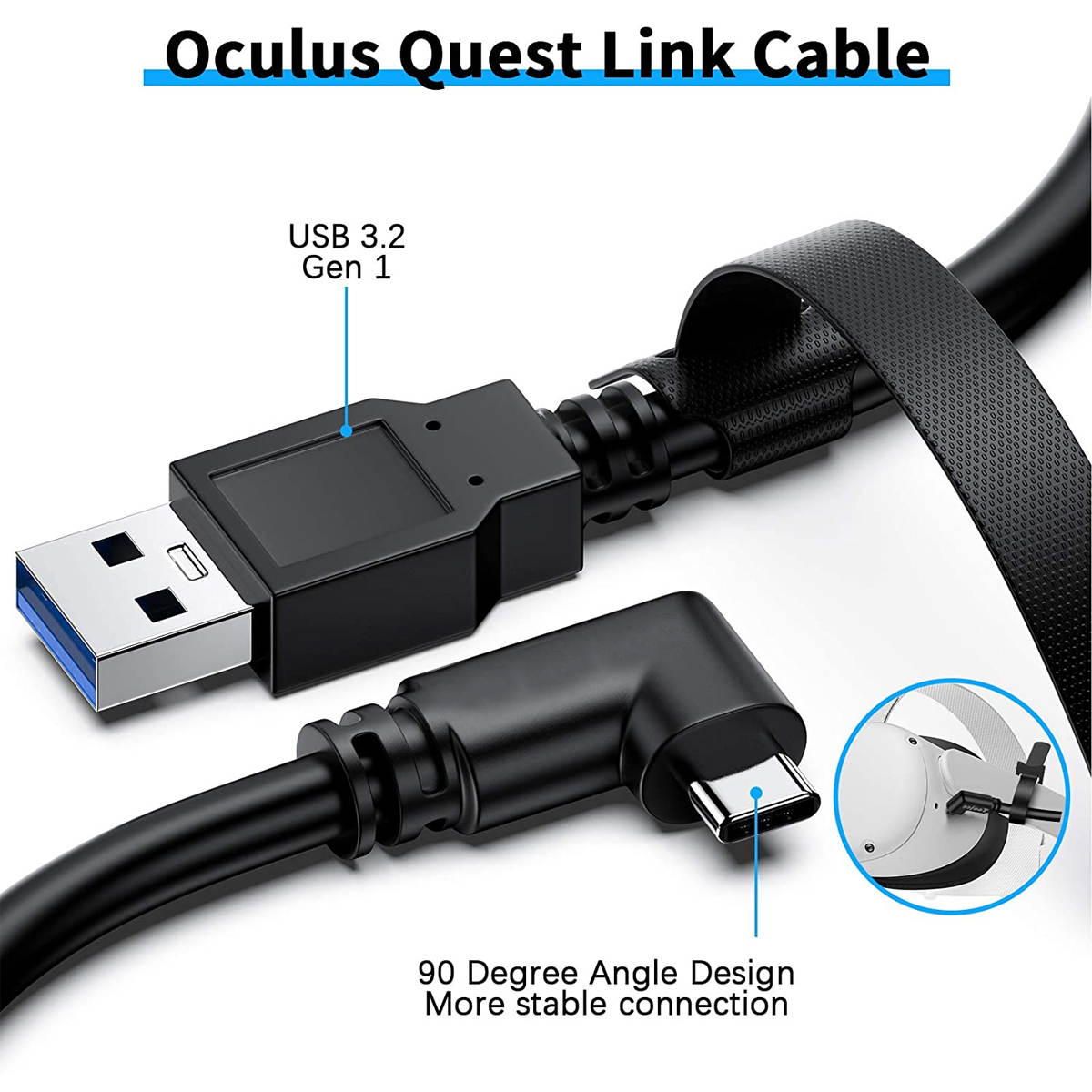 Link Cable Compatible for Oculus Quest 2, Fast Charging & PC Data Transfer USB C 3.2 Gen1 Cable for VR Headset and Gaming PC 10FT(3M)