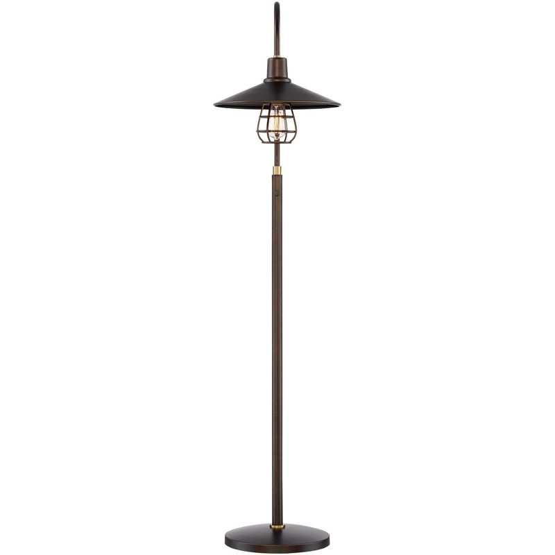 Franklin Iron Works Industrial Floor Lamp Oiled Rubbed Bronze Metal Cage Barn Light Shade for Living Room Reading Bedroom Office
