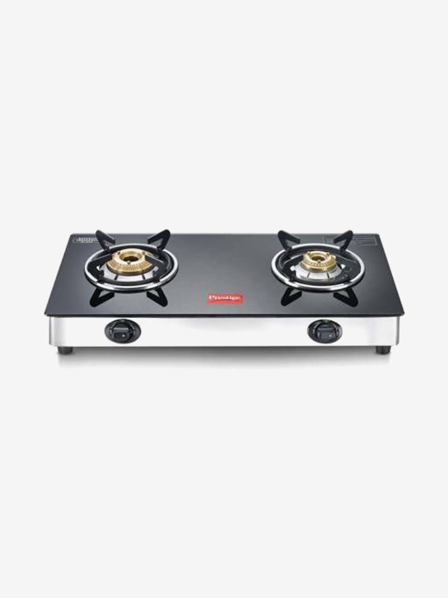 Prestige GTM 02 SS Plus 2 Burners Glass Top Gas Stove (Black and Silver)