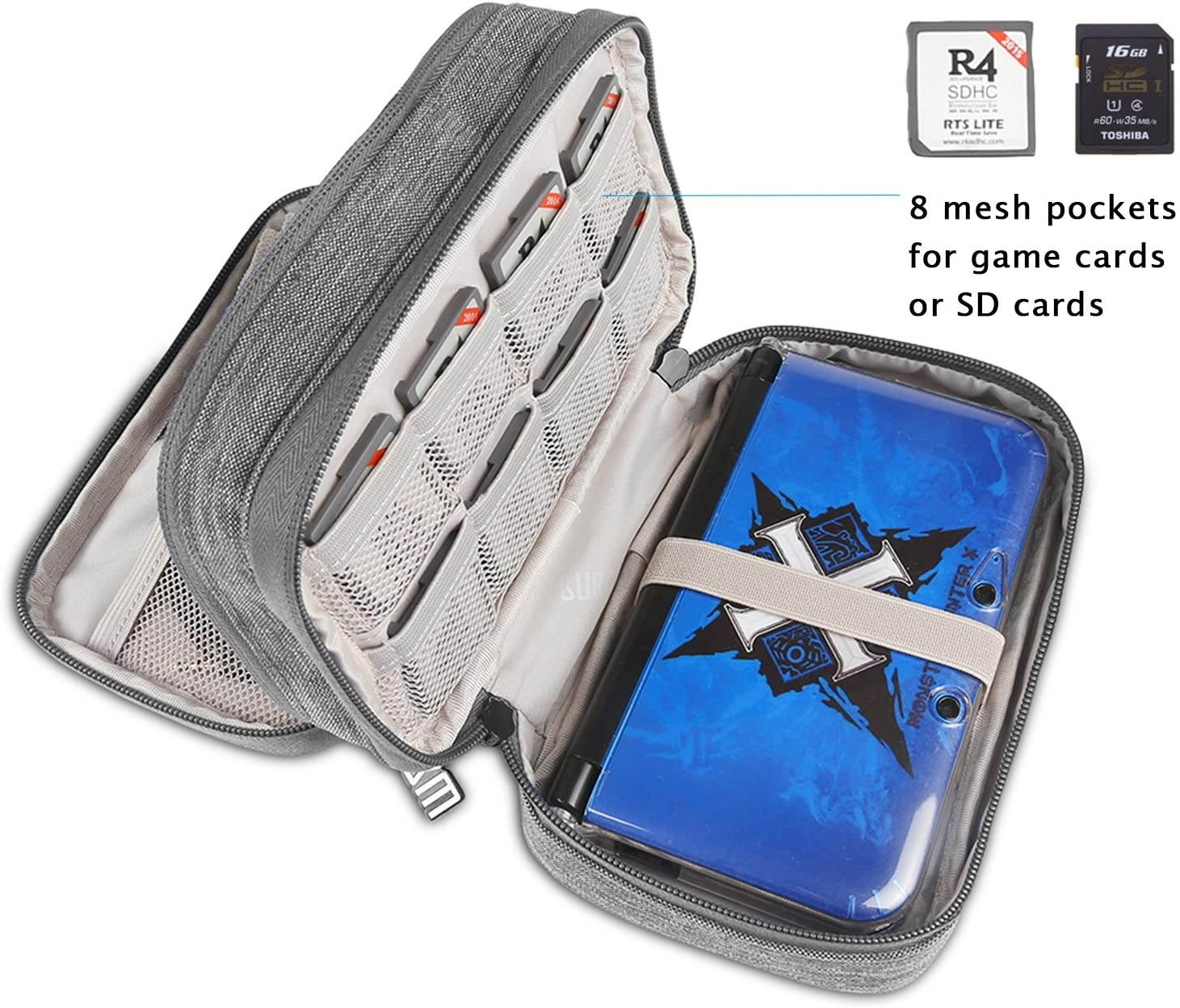 BUBM Double Compartment Storage Case Compatible with 3DS/3DS XL/New 2DS XL, Protective Carrying Bag, Portable Travel Organizer Case Compatible with 3DS/3DS XL/New 2DS XL and Accessories,Gray