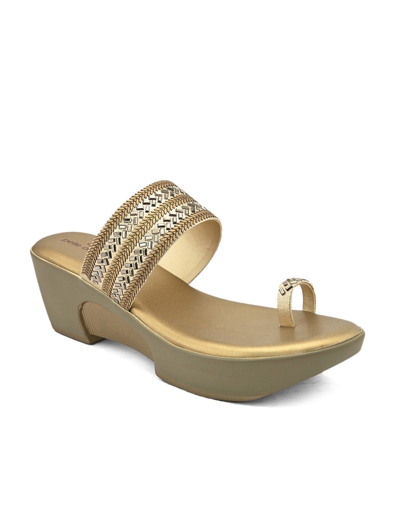 Pelle Albero Women's Antique Gold Toe Ring Wedges