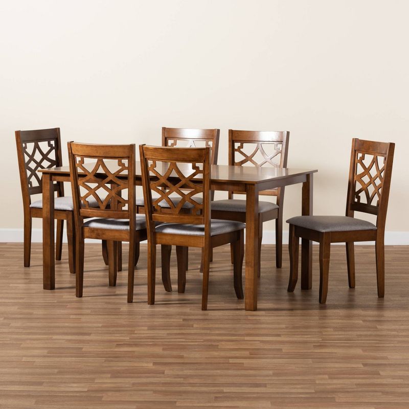 7pc Mael Fabric Upholstered and Wood Dining Set Gray/Walnut Brown - Baxton Studio
