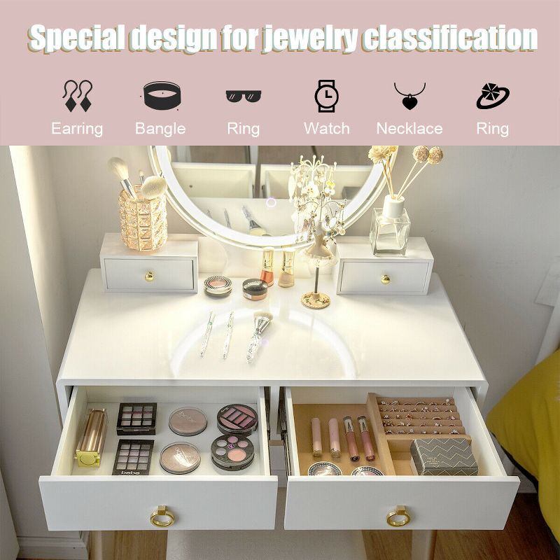 Costway Makeup Vanity Table 3 Color Lighting Modes Jewelry Dressing