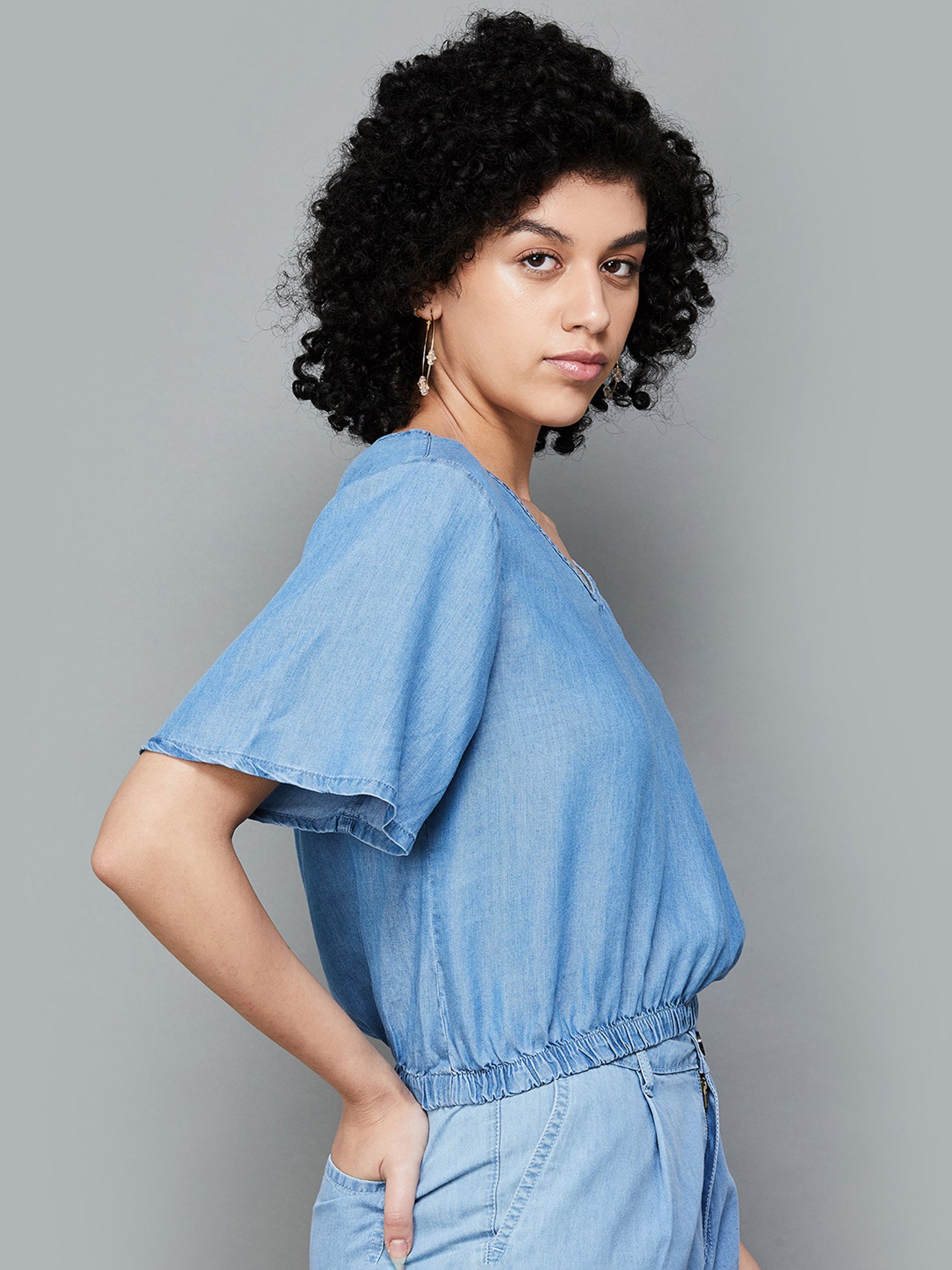 Fame Forever by Lifestyle Blue Cotton Regular Fit Top