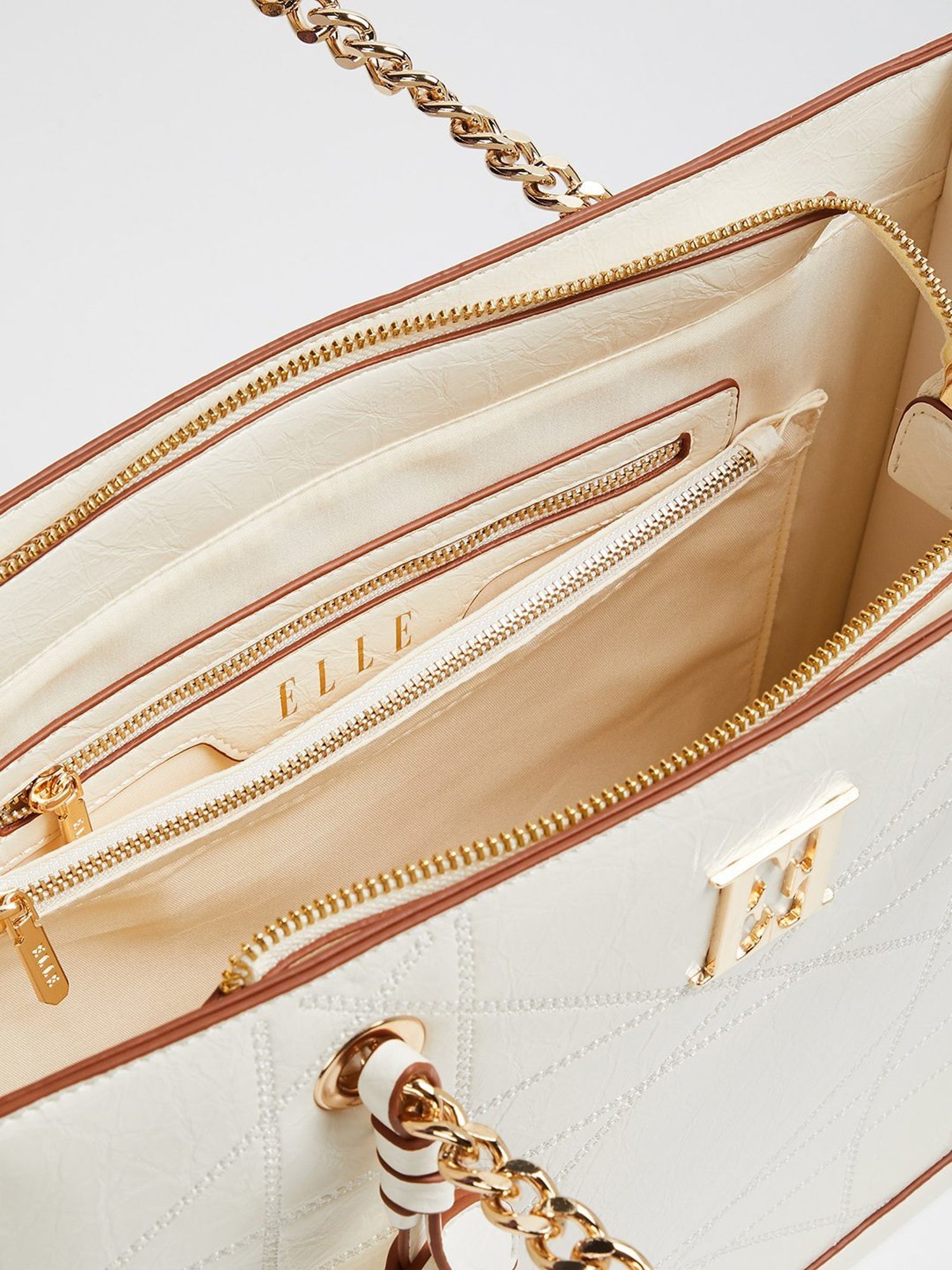 Elle White Textured Tote Bag