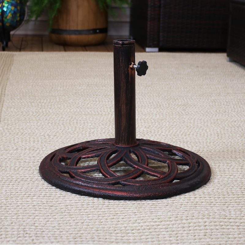 Sunnydaze Outdoor Heavy-Duty Cast Iron Celtic Knot Design Patio Yard Round Umbrella Base Stand - 17" - Bronze