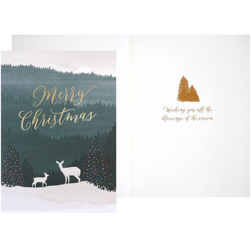 Green Inspired Merry Christmas Deer Boxed Cards 16ct