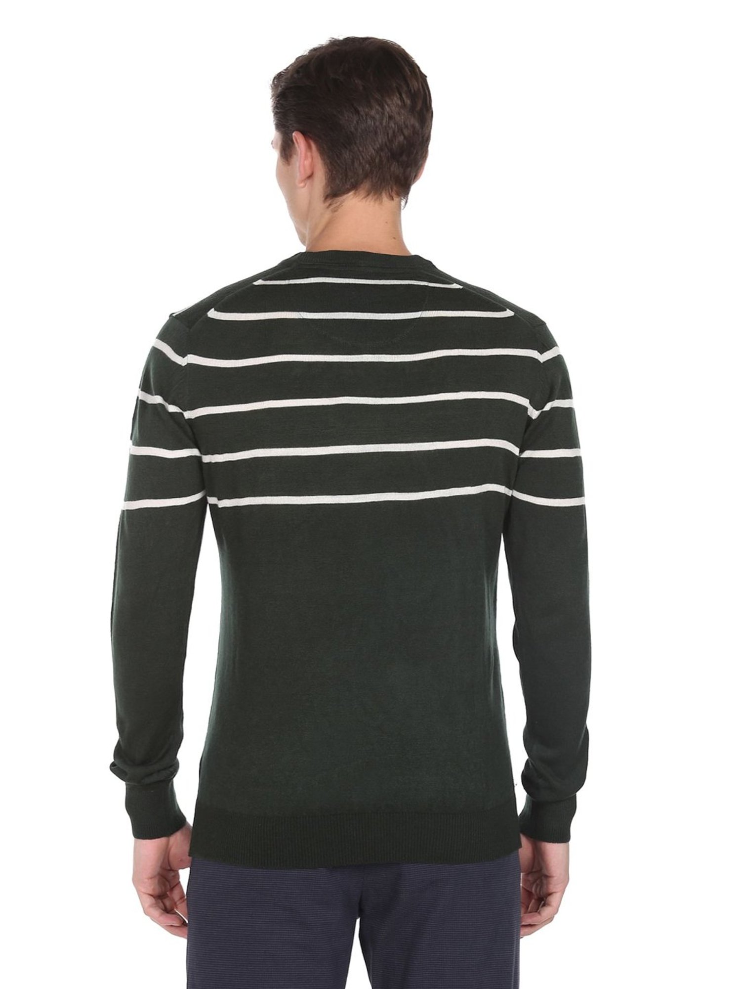 Arrow Sport Olive Regular Fit Striped Sweater