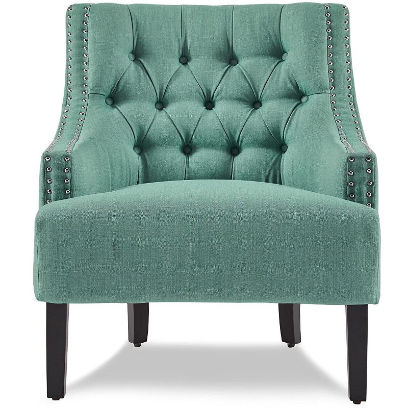 Homelegance Upholstered Diamond Tufted Accent Chair with Sloped Arms and Nailhead Trim, Seat Height 18 inches, Teal Polyester
