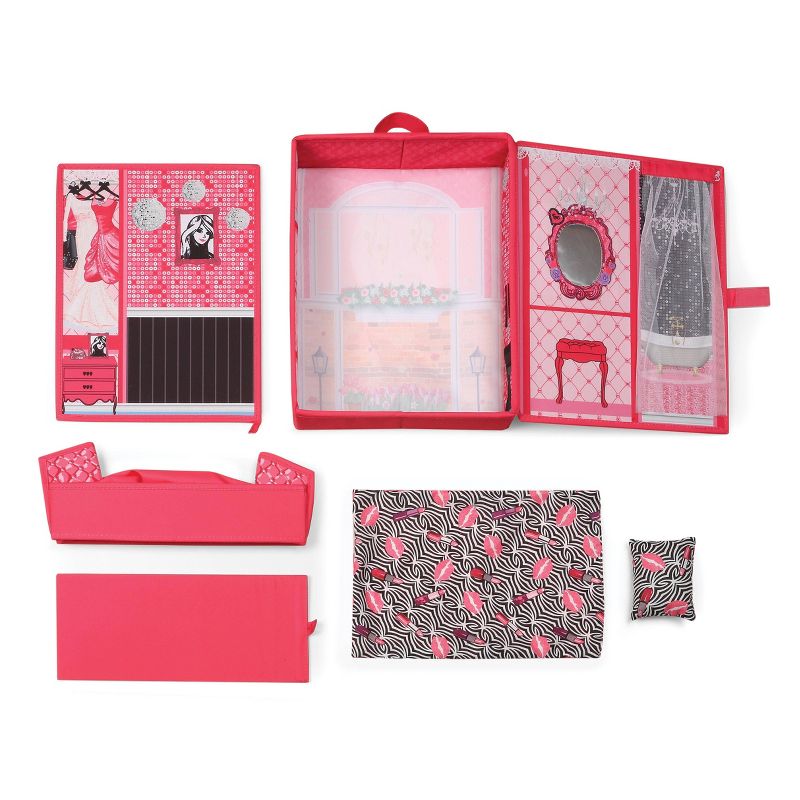 Home & Go Dollhouse Playset Travel & Storage Case with Bed/Bedding for 12" Fashion Dolls - Pink
