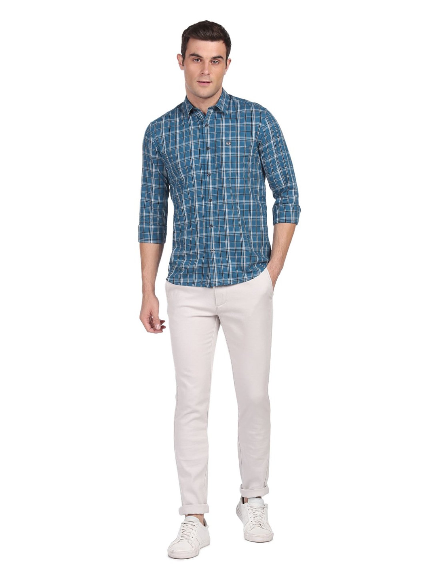 Arrow Blue Cotton Slim Fit Checks Shirt