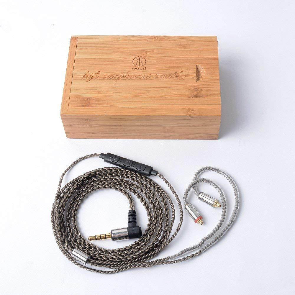 Hellodigi Upgrade Earphone Cable,4Core 5N Sliver Plated Copper Replacement Upgrade Wired,Detachable MMCX Cable for Shure SE215 SE315 SE425 SE535 UE900 Headphones(Coffee With Mic)