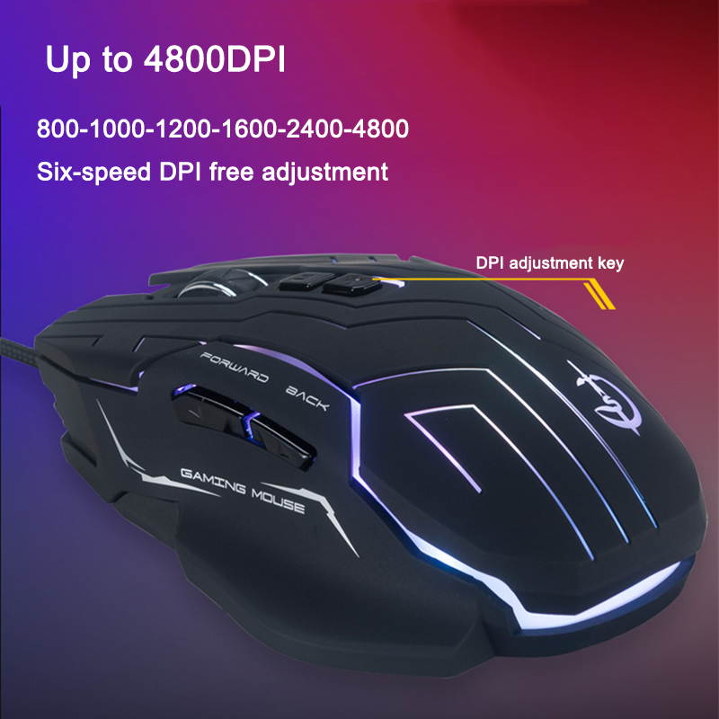 RGB Gaming Mouse Wired Programmable Ergonomic USB Mice 4800DPI, 7 Buttons for Laptop PC Gamer Computer Desktop