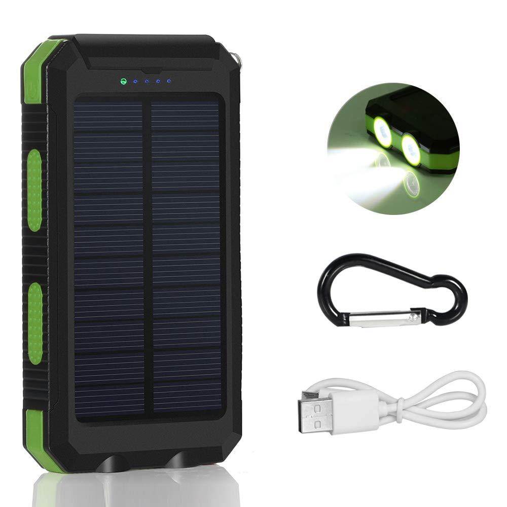 Solar Charger,8000mAh Solar Power Bank Portable External Backup Battery Pack Dual USB Solar Phone Charger with 2LED Light Carabiner and Compass for Smartphones