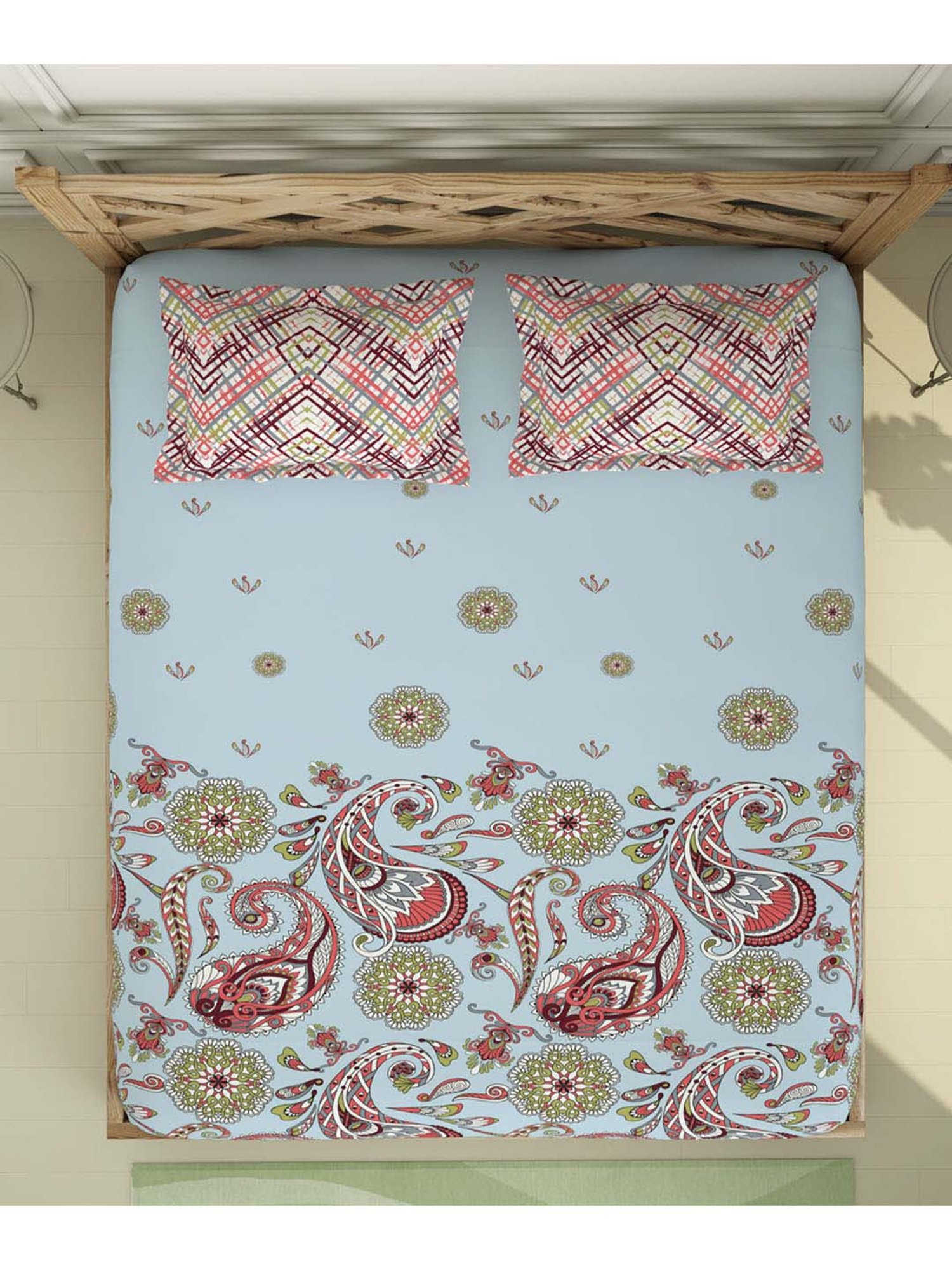 Spaces Delicate Blue Cotton 144 TC Bed Sheet Set