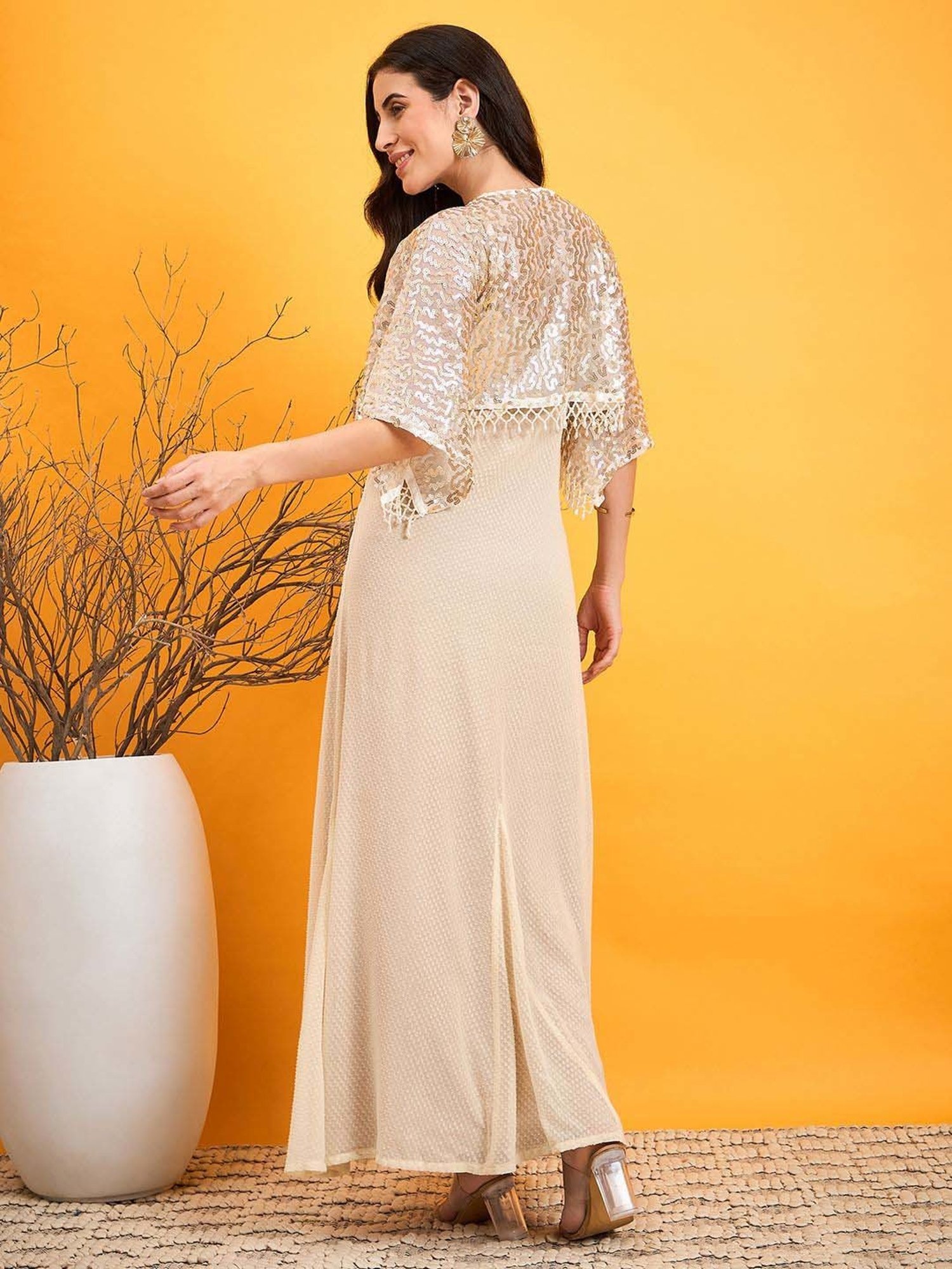 The Kaftan Company Beige Self Pattern Maxi Dress