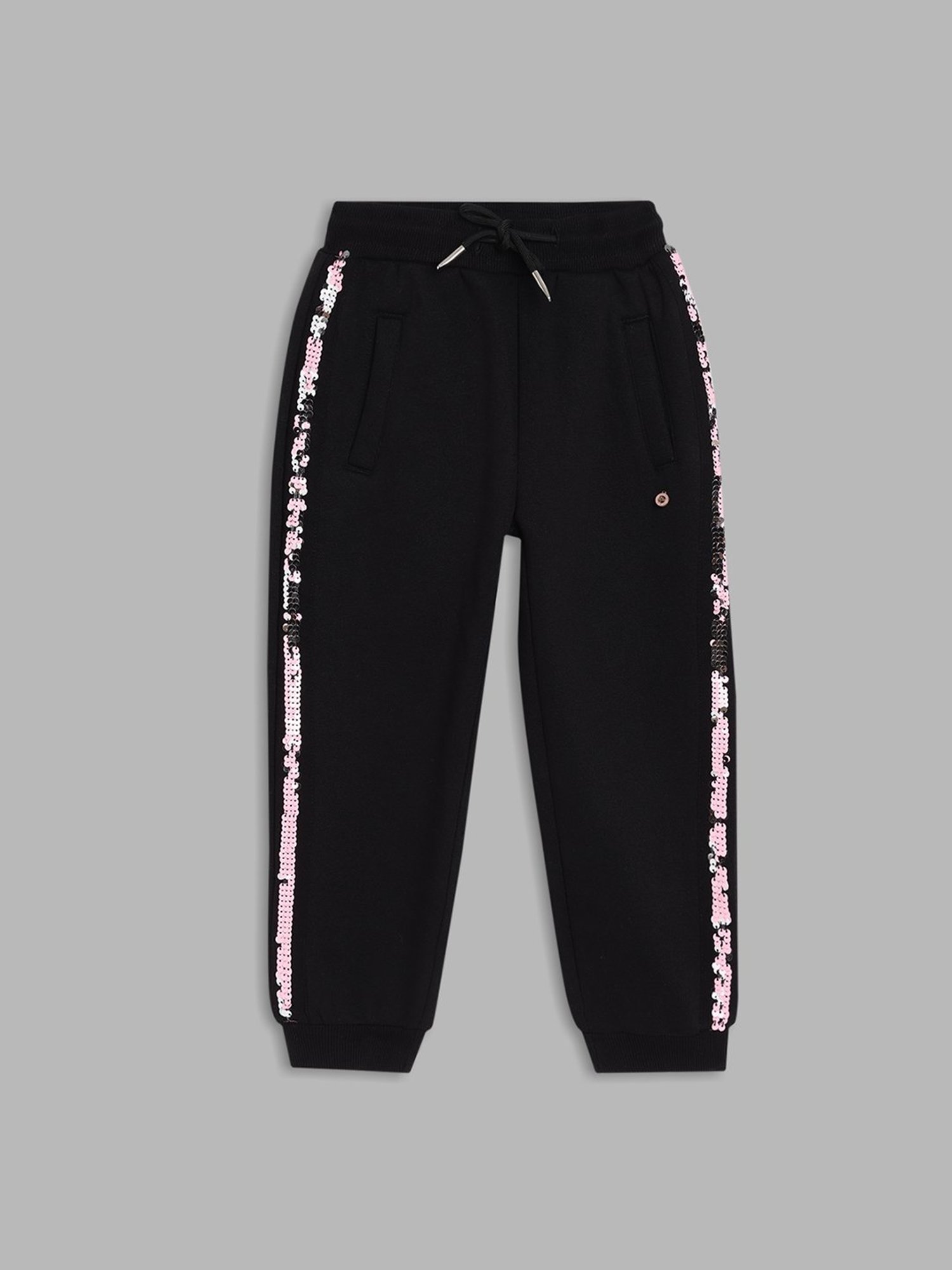 Elle Girls Black Embellished Sweatpants