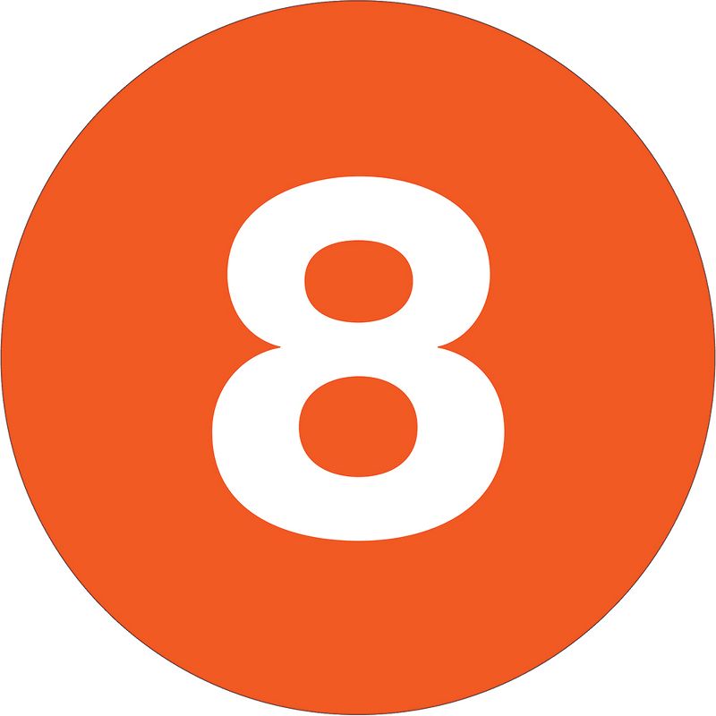 Tape Logic Number Labels "8" 1" Circle Fluorescent Orange 500/Roll DL6758