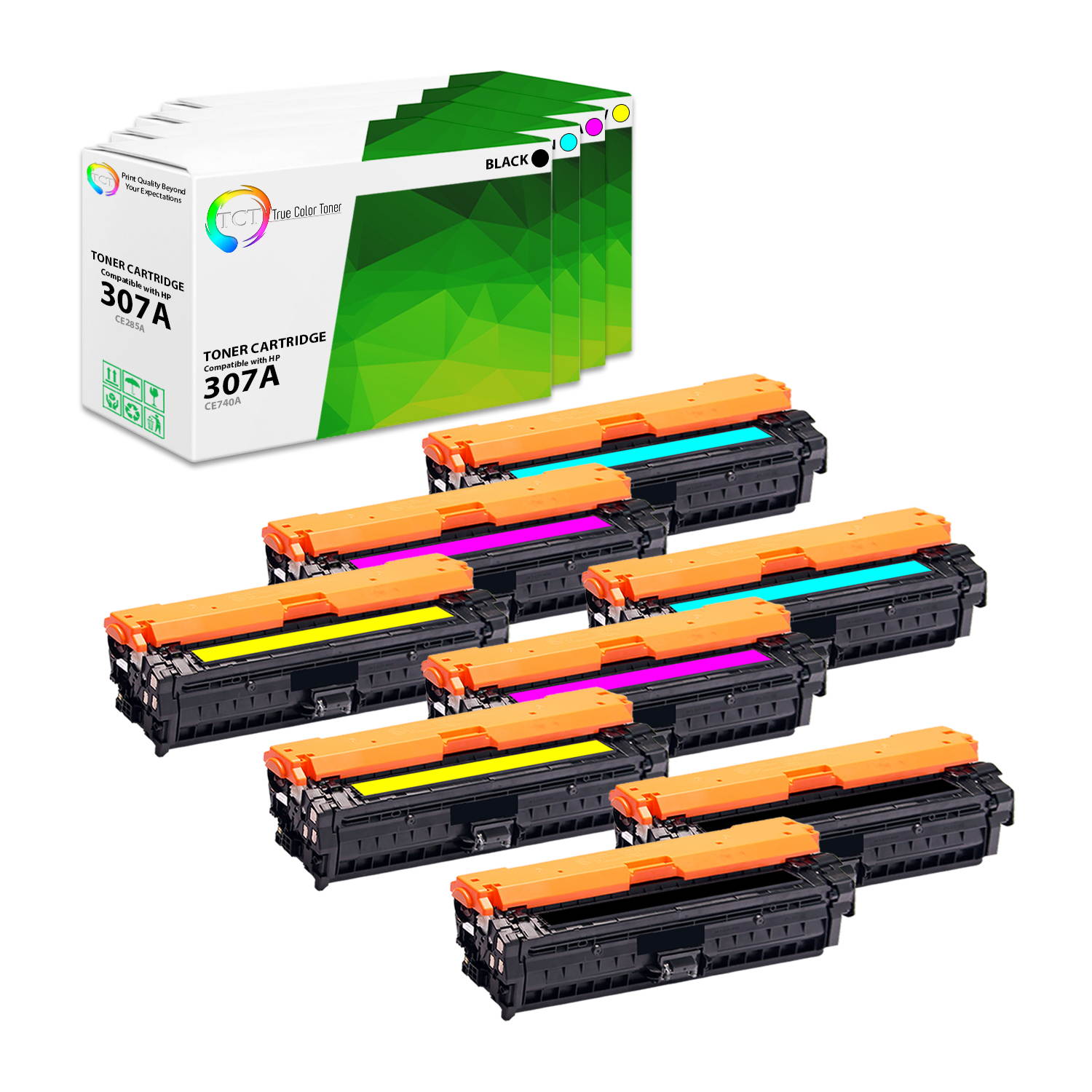 TCT Premium Compatible Toner Cartridge Replacement for HP 307A CE740A CE741A CE742A CE743A works with HP Color LaserJet Professional CP5225 Printers (Black, Cyan, Magenta, Yellow) - 10 Pack