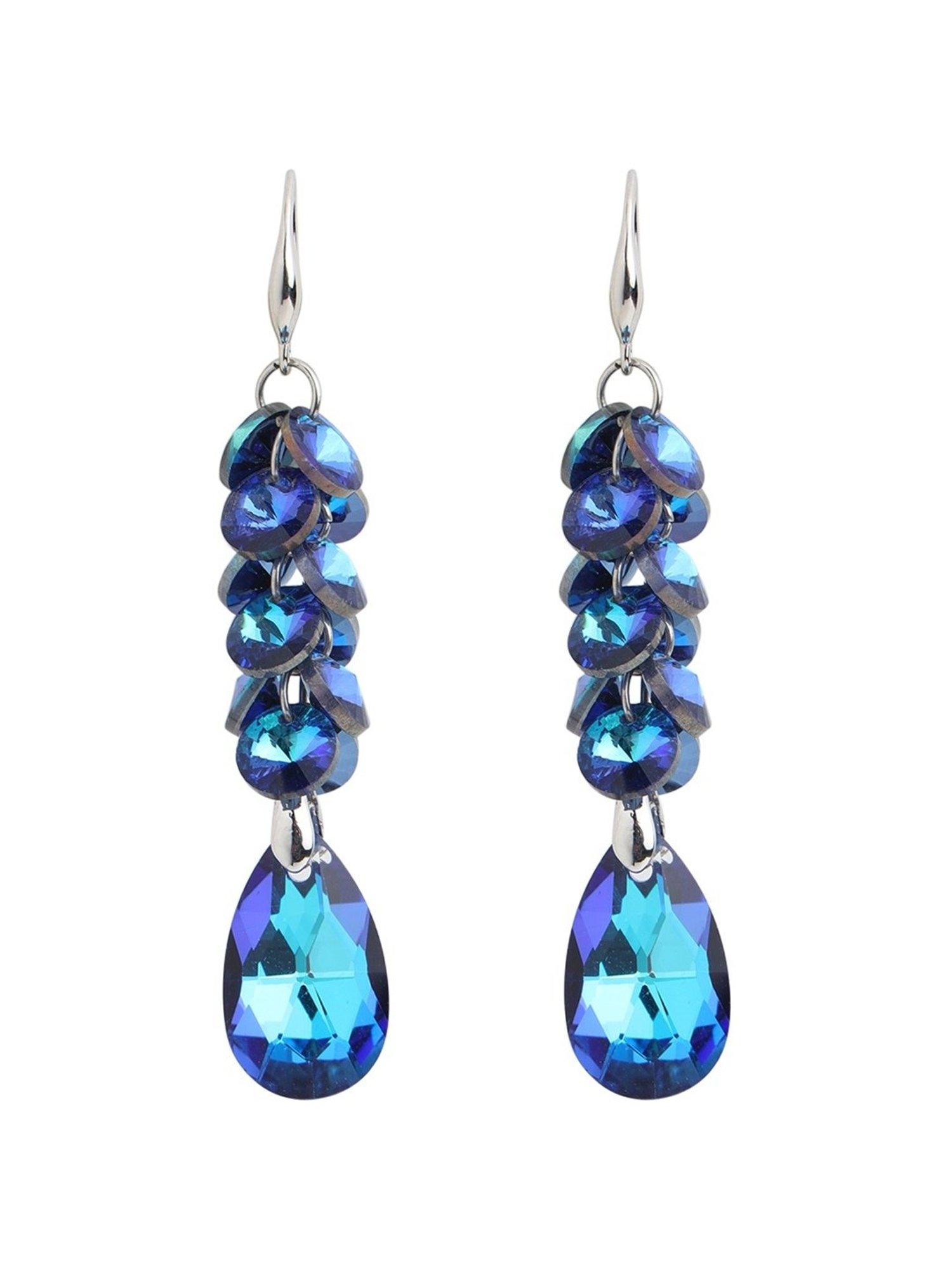 Prita by Priyaasi Blue Berry Studded Silver-Plated Dangler Earrings